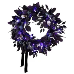 Hot 26 in. Halloween Floral Mini Skull Wreath with LED Lights Wreaths