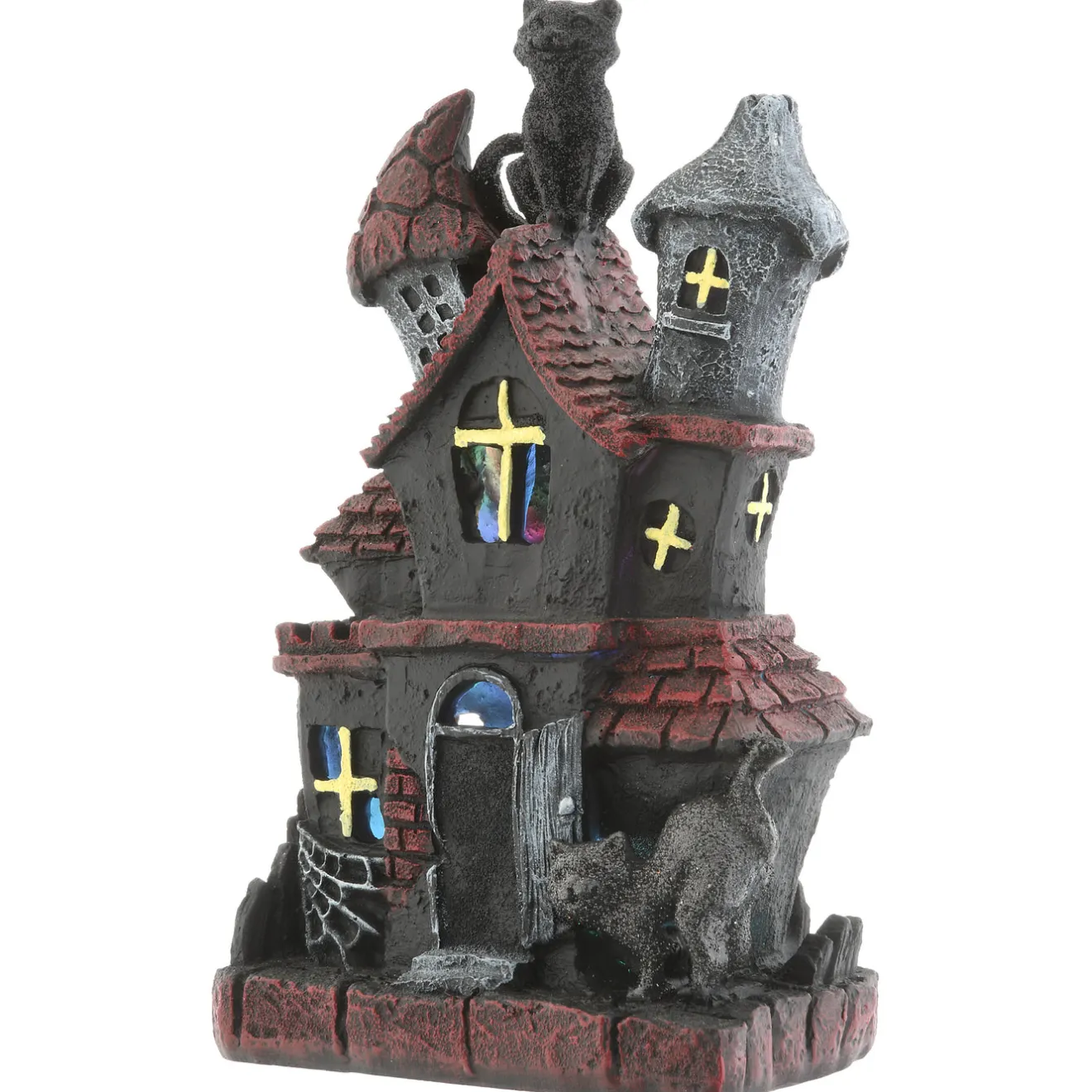 Discount 7 in. Halloween Pre-Lit Black Haunted House Decoration with LED Lights Indoor Decorations