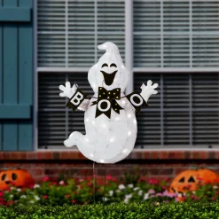 New 32 in. Halloween Pre-Lit Boo Ghost Lawn Decoration with LED Lights Outdoor Decorations