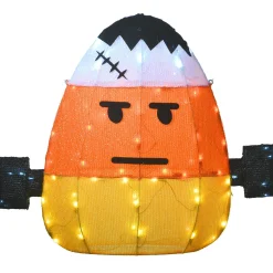 Sale 24 in. Halloween Pre-Lit Candy Corn Frankenstein Outdoor Decoration with LED Lights Outdoor Decorations