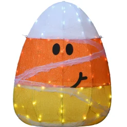 Clearance 28 in. Halloween Pre-Lit Candy Corn Mummy Outdoor Decoration with LED Lights Outdoor Decorations