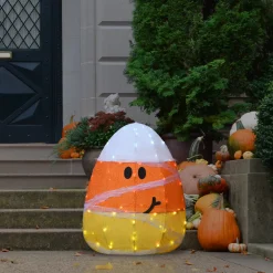 Clearance 28 in. Halloween Pre-Lit Candy Corn Mummy Outdoor Decoration with LED Lights Outdoor Decorations
