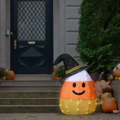 Online 28 in. Halloween Pre-Lit Candy Corn Witch Outdoor Decoration with LED Lights Outdoor Decorations