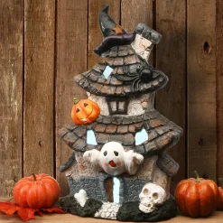 Clearance 18 in. Halloween Pre-Lit Multilevel Haunted House Decoration with LED Lights Indoor Decorations