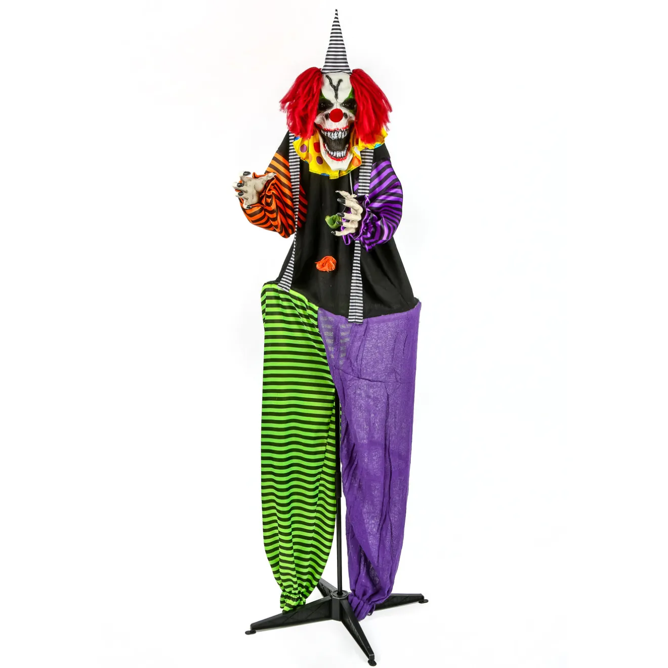 67 in. Halloween Pre-Lit Sound Activated Animated Spooky Clown with LED Lights Animated Decorations