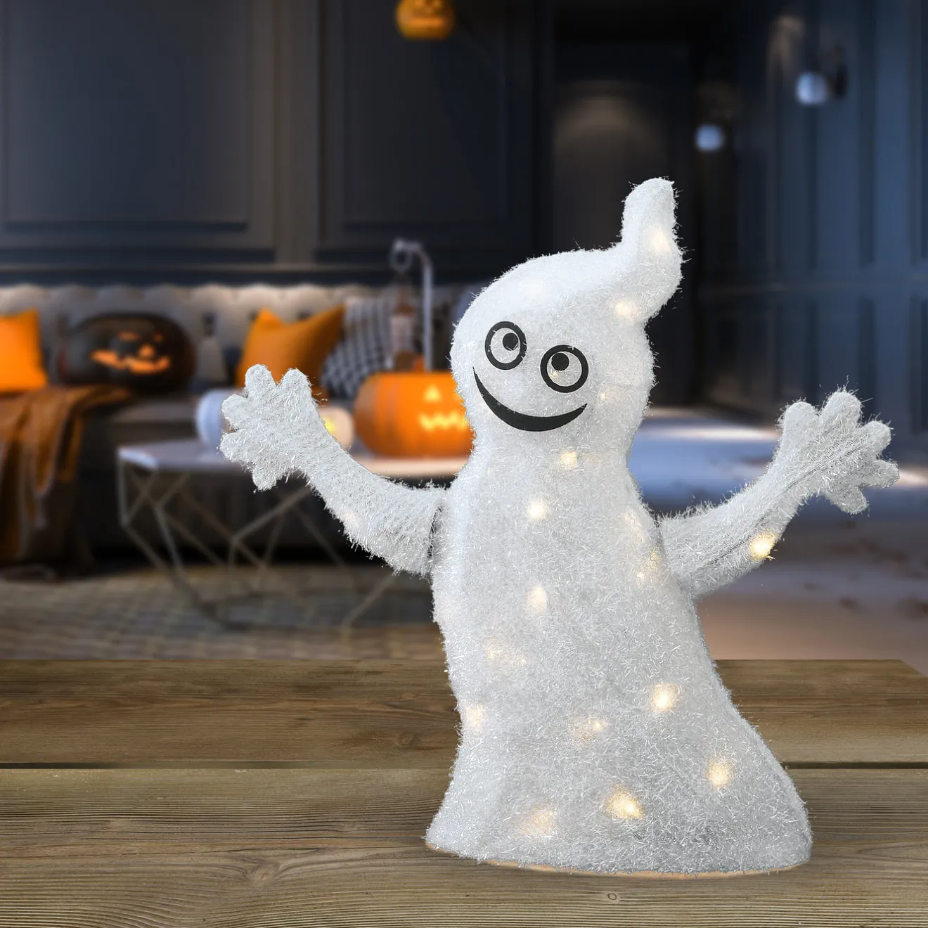 New 18 in. Halloween Pre-Lit White Ghost Outdoor Decoration with LED Lights Outdoor Decorations