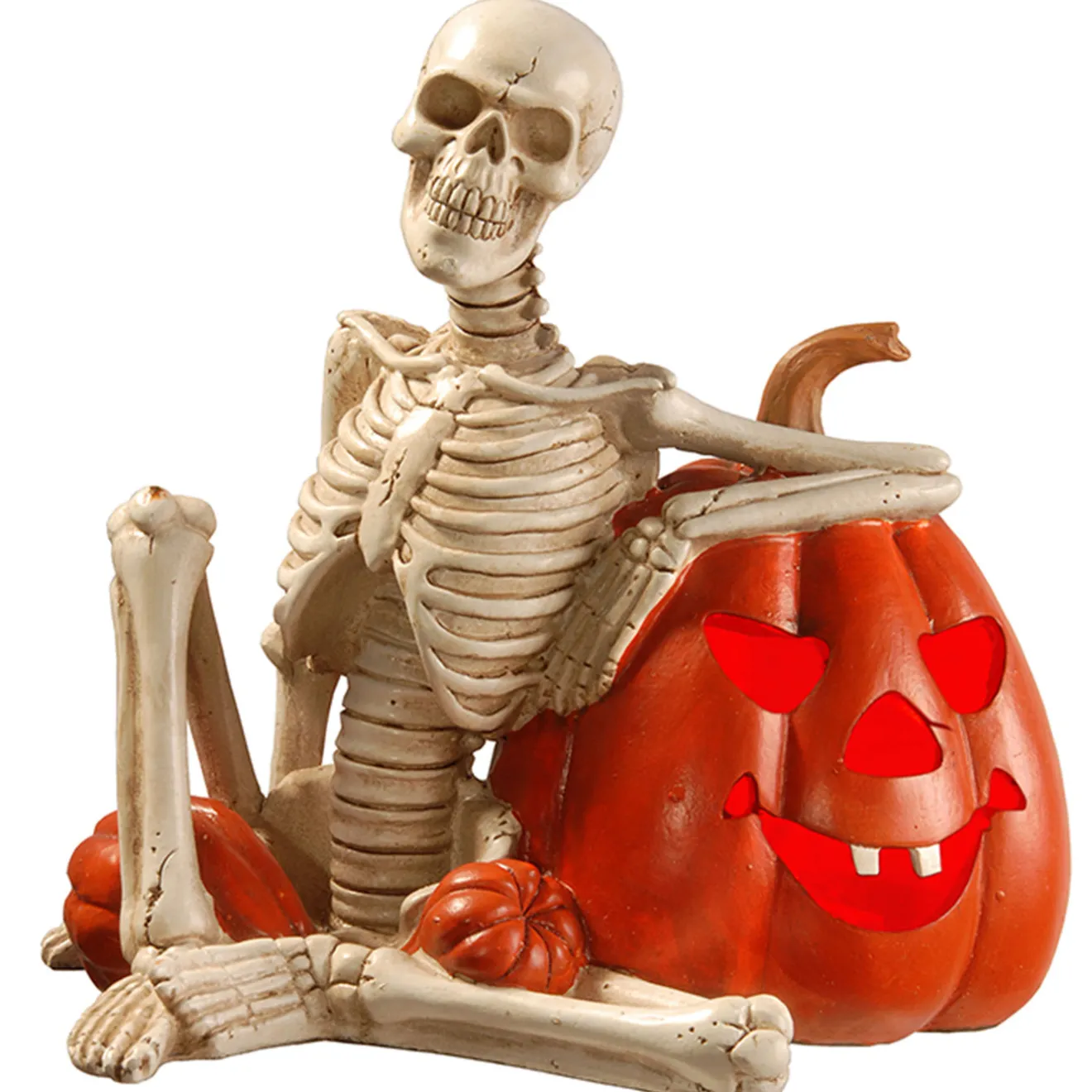 Sale 9 in. Halloween Skeleton and Jack O Lantern Decoration with LED Lights Outdoor Decorations