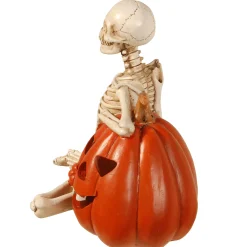 Sale 9 in. Halloween Skeleton and Jack O Lantern Decoration with LED Lights Outdoor Decorations