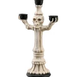 Clearance 12 in. Halloween Skeleton Candelabra Holds Three Candles Indoor Decorations