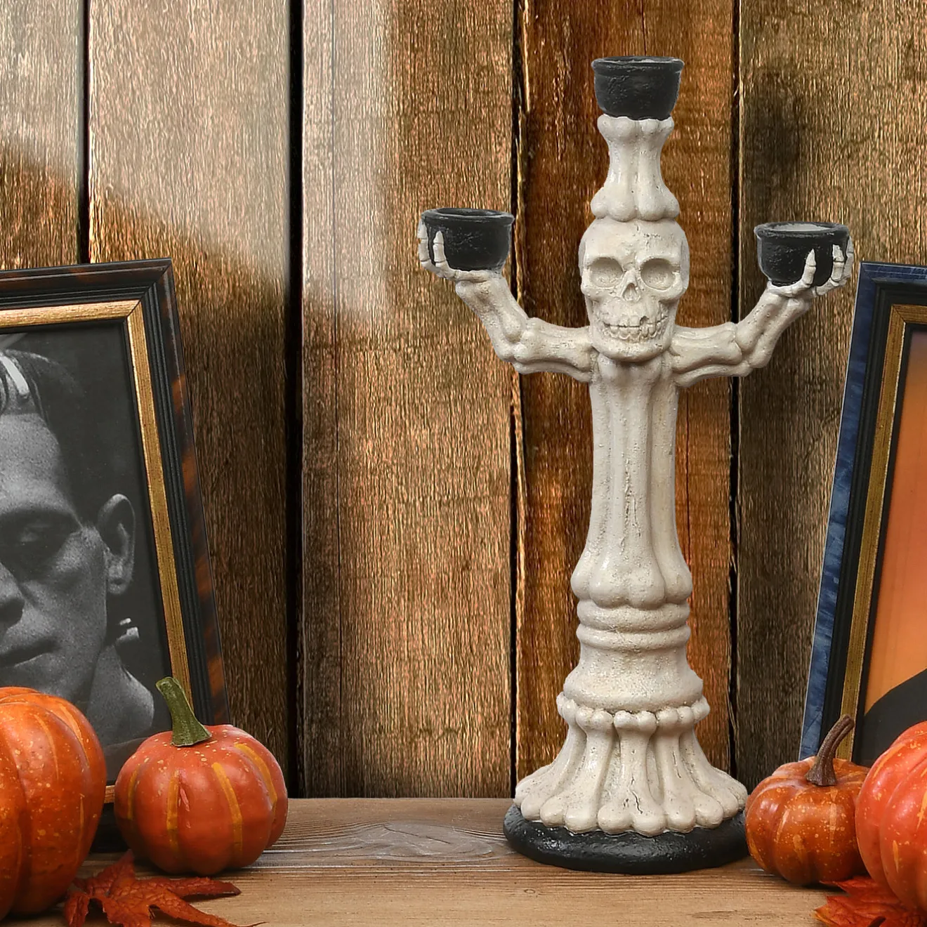 Clearance 12 in. Halloween Skeleton Candelabra Holds Three Candles Indoor Decorations
