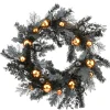 Outlet 24 in. Halloween Spooky Wreath with Black and Orange Ball Ornaments, Leaves Wreaths
