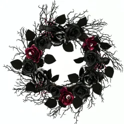 Best 22 in. Halloween Spooky Wreath with Roses, Leaves, Thorny Branch Base Wreaths