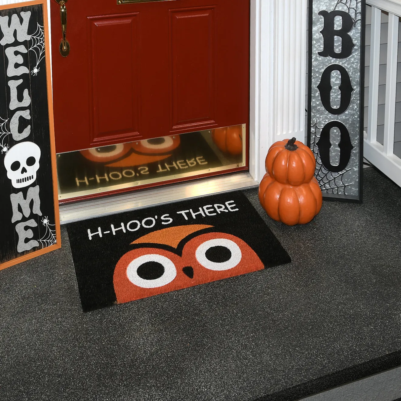 New 30 in. Halloween WHOS THERE Owl Doormat Decoration Outdoor Decorations
