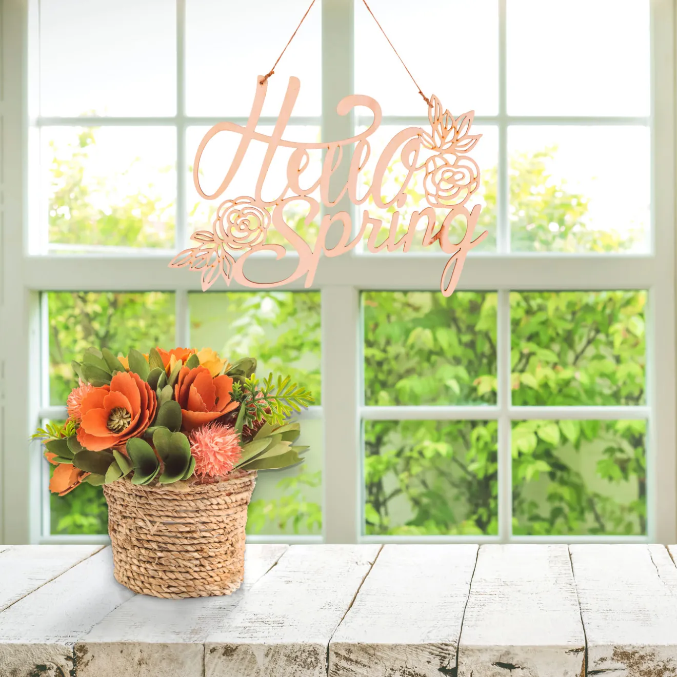 Outlet 8 in. Handcrafted Pastel Florals in Rope Basket Potted Plants