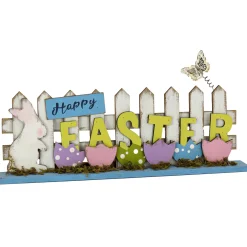 Online 16 in. Happy Easter Picket Fence Table Decoration, Designed with Painted Eggs and Butterfly Table Decorations