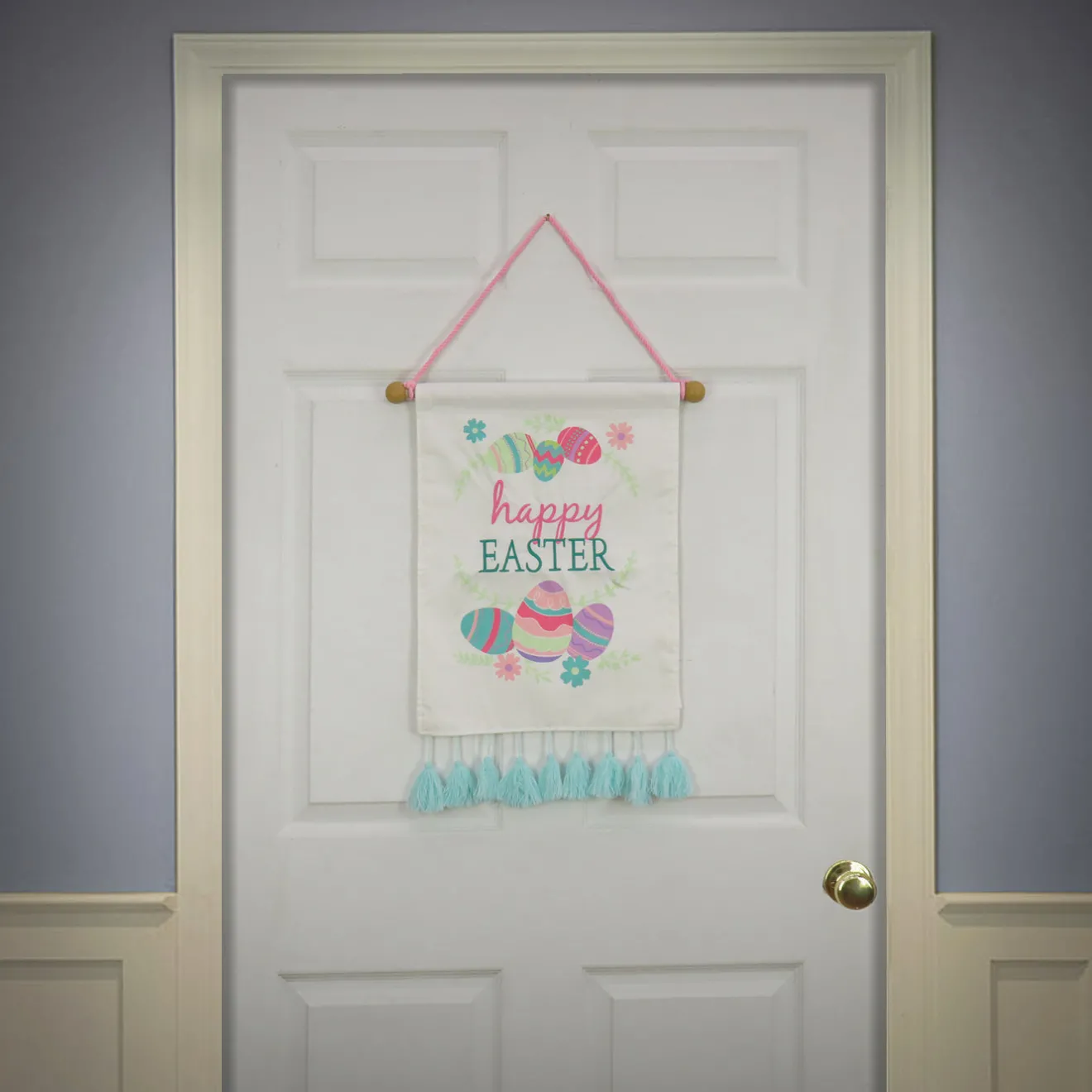 Sale 19 in. Happy Easter with Eggs Hanging Banner Decoration Wall Decorations
