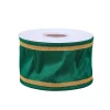 New 3 in. HGTV Home Collection Dupioni Double-Sided Ribbon, Green & Gold Tree Ribbons