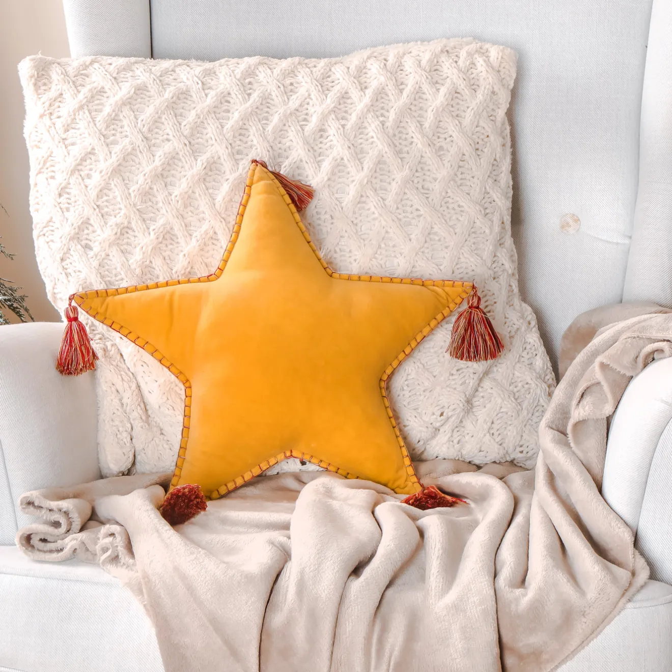 Best 16 in. HGTV Home Collection Star Shape Pillow, Yellow Pillows & Throws