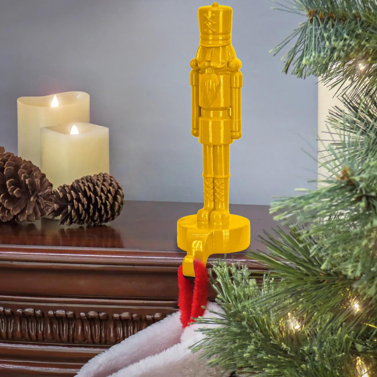 Clearance 10 in. HGTV Home Collection Nutcracker Stocking Holder, Yellow Decorative Accents