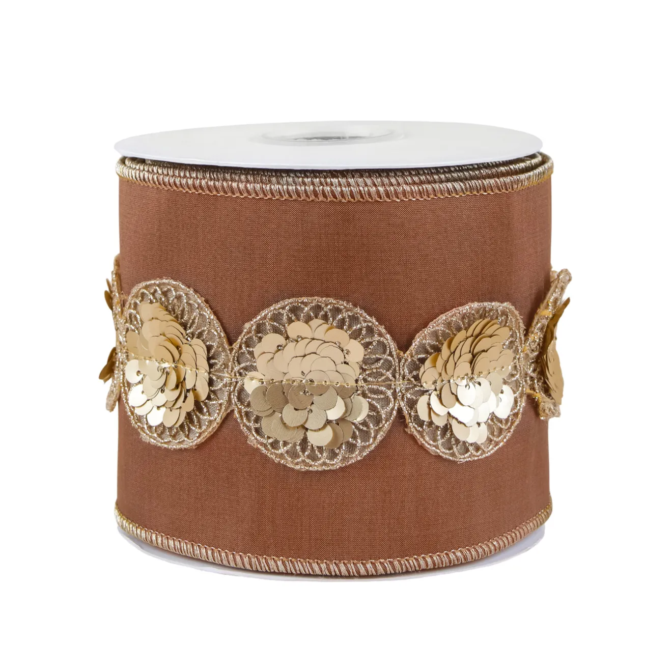 Online 4 in. HGTV Home Collection Sequin Beaded Taffeta Ribbon, Brown Tree Ribbons