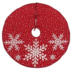 Discount 52 in. HGTV Home Collection Red Tree Skirt with Snowflake Embroidery and White Dots Tree Skirts & Collars