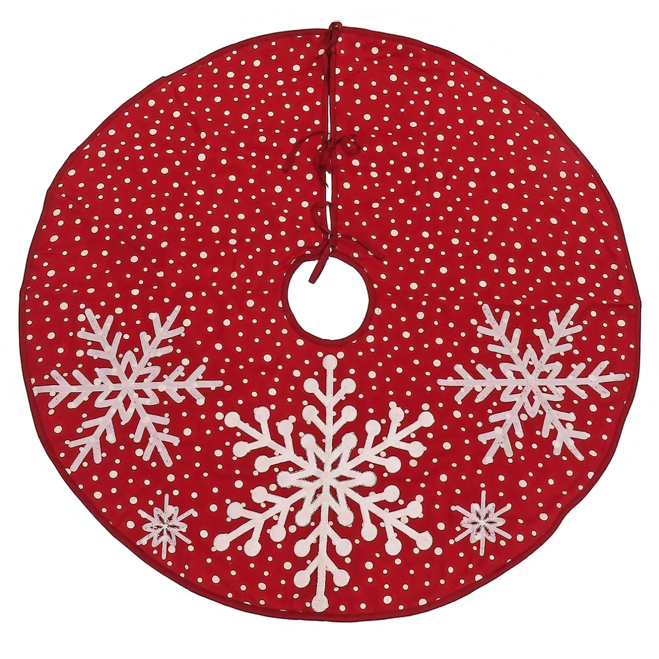 Discount 52 in. HGTV Home Collection Red Tree Skirt with Snowflake Embroidery and White Dots Tree Skirts & Collars