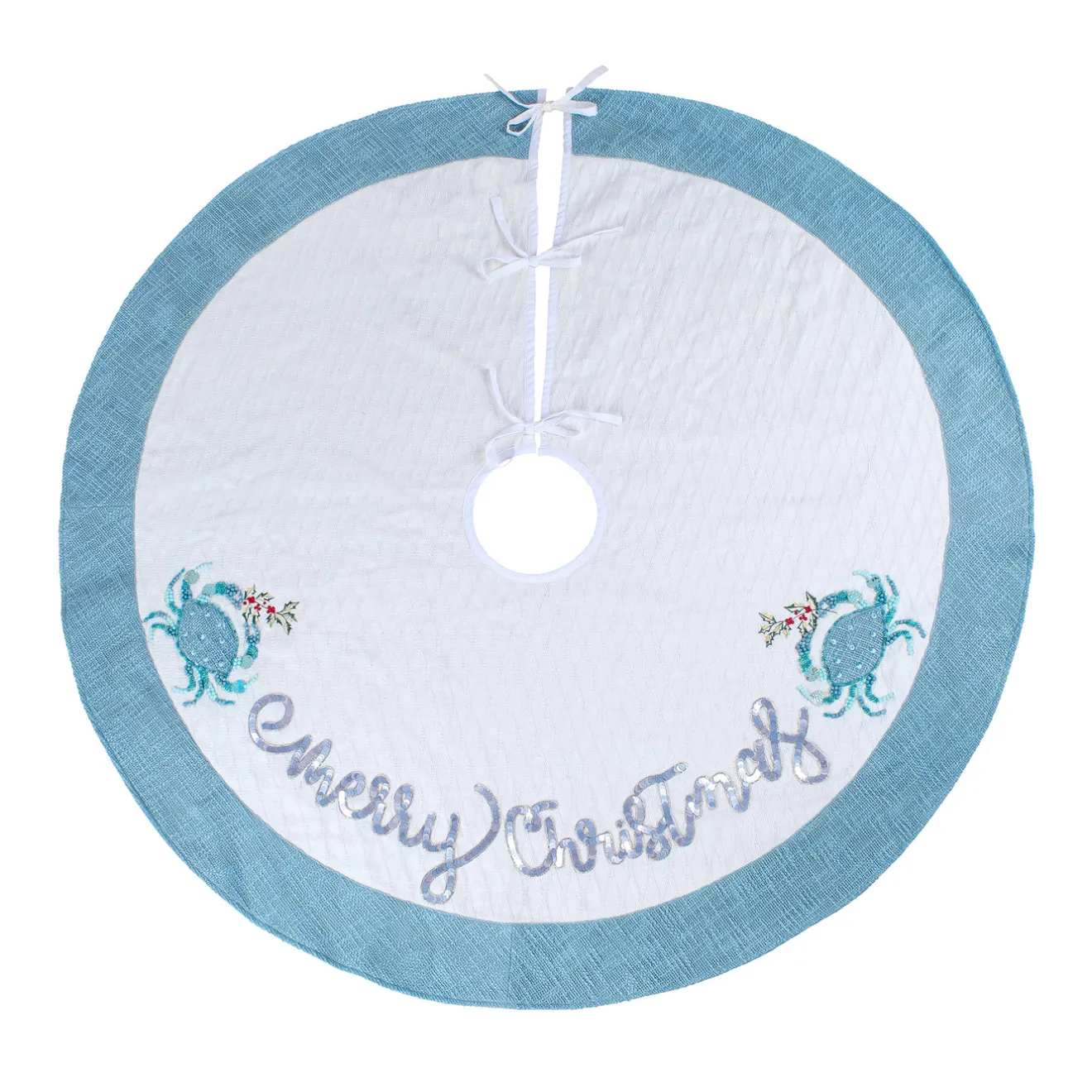 Clearance 52 in. HGTV Home Collection Embroidered Coastal Colors Tree Skirt Tree Skirts & Collars