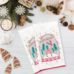 Discount 18 in. HGTV Home Collection Christmas Snow Globe Guest Towel Pair Pillows & Throws
