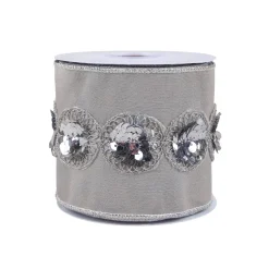 Clearance 4 in. HGTV Home Collection Sequin Beaded Taffeta Ribbon, Gray Tree Ribbons