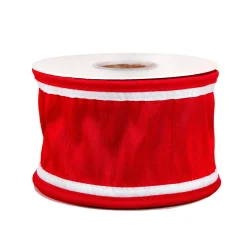 Clearance 3 in. HGTV Home Collection Dupioni Double-Sided Ribbon, Red & White Tree Ribbons