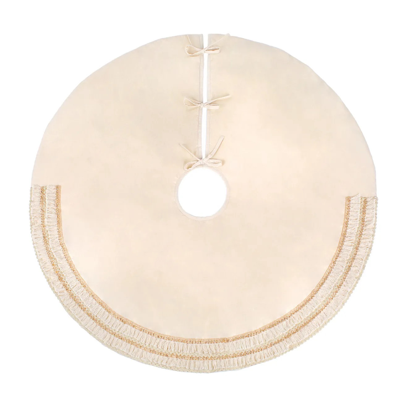Hot 52 in. HGTV Home Collection Fringe Detail Tree Skirt, Off White Tree Skirts & Collars