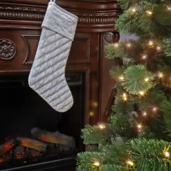 Online 19 in. HGTV Home Collection Quilted Velvet Stocking, Silver Stockings