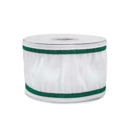 Clearance 3 in. HGTV Home Collection Dupioni Double-Sided Ribbon, White & Green Tree Ribbons