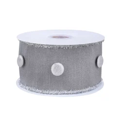 Best 3 in. HGTV Home Collection Dupioni Button Ribbon, Silver Tree Ribbons