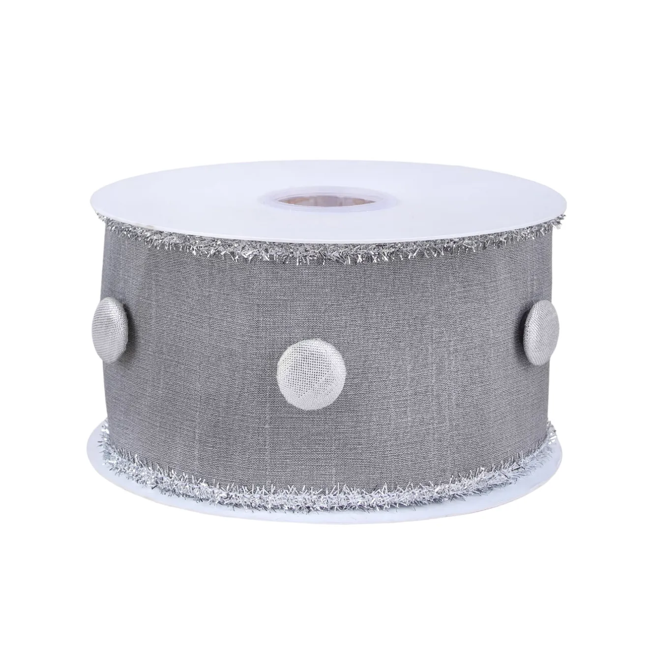 Best 3 in. HGTV Home Collection Dupioni Button Ribbon, Silver Tree Ribbons