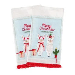 New 18 in. HGTV Home Collection Merry Christmas Llamas Guest Towel Pair Pillows & Throws