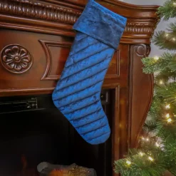 New 19 in. HGTV Home Collection Quilted Velvet Stocking, Blue Stockings