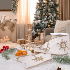 Online 4 in. HGTV Home Collection Dupioni Embroidered Joyuex Noel Ribbon Tree Ribbons