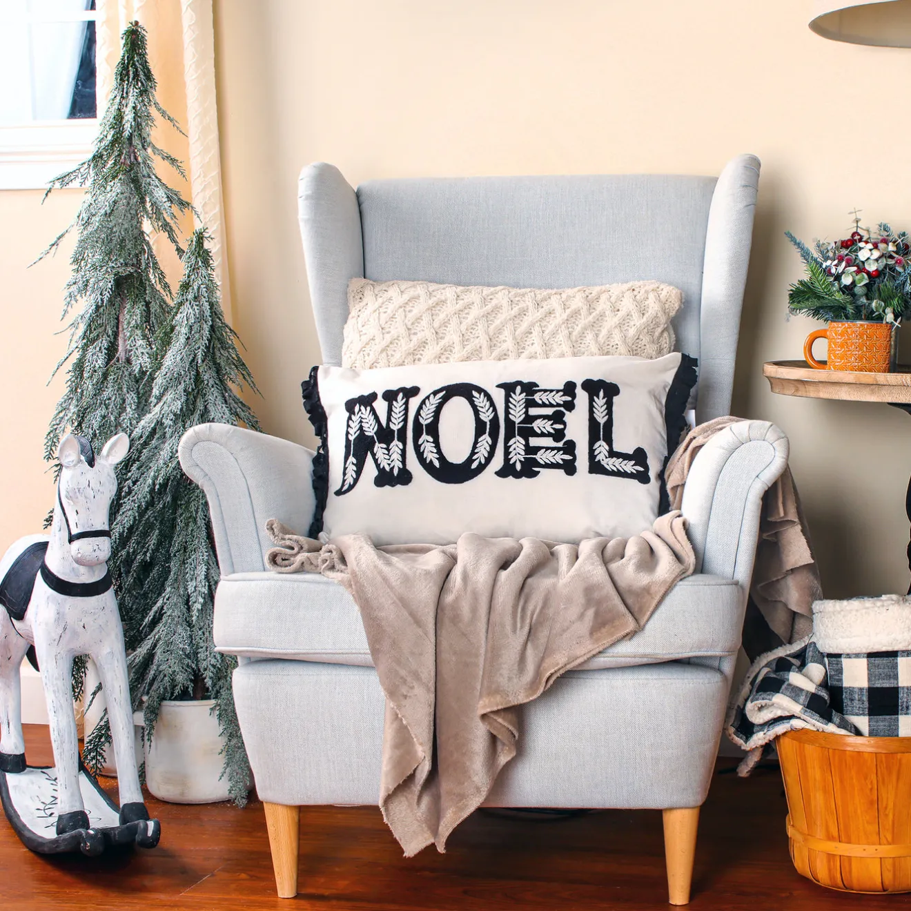 22 in. HGTV Home Collection Embroidered NOEL Christmas Pillow Pillows & Throws
