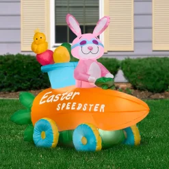 54 in. Inflatable Easter Bunny in a Carrot Roadster Decoration Inflatable Decorations