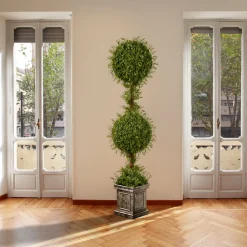 Online 60 in. Mini Tea Leaf 2 Ball Topiary in a Silver Square Pot Topiaries & Shrubs