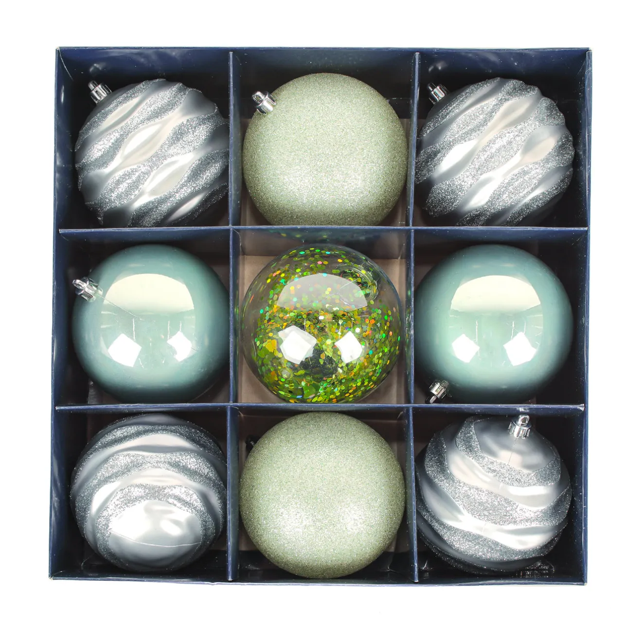 13 in. Mint Xmas Ball Decor Set Tree Ornaments