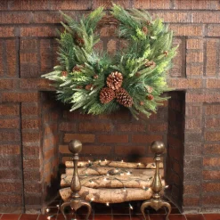 Best 26 in. Mixed Bristle Pine Decorated Wreath Unlit Christmas Wreaths|25-36 Inch Christmas Wreaths