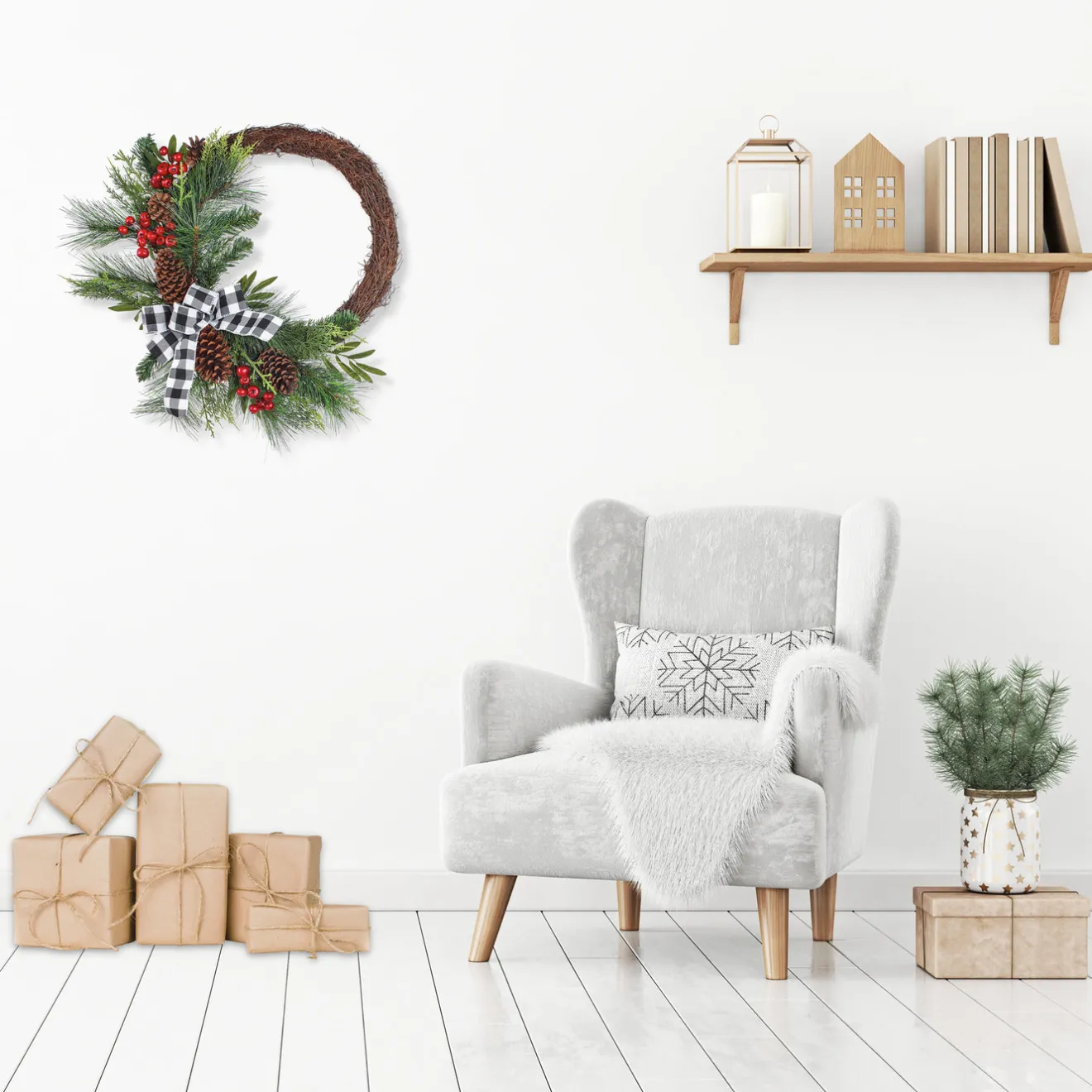 Best 24 in. Mixed Pine and Berries Decorated Wreath Unlit Christmas Wreaths|21-24 Inch Christmas Wreaths