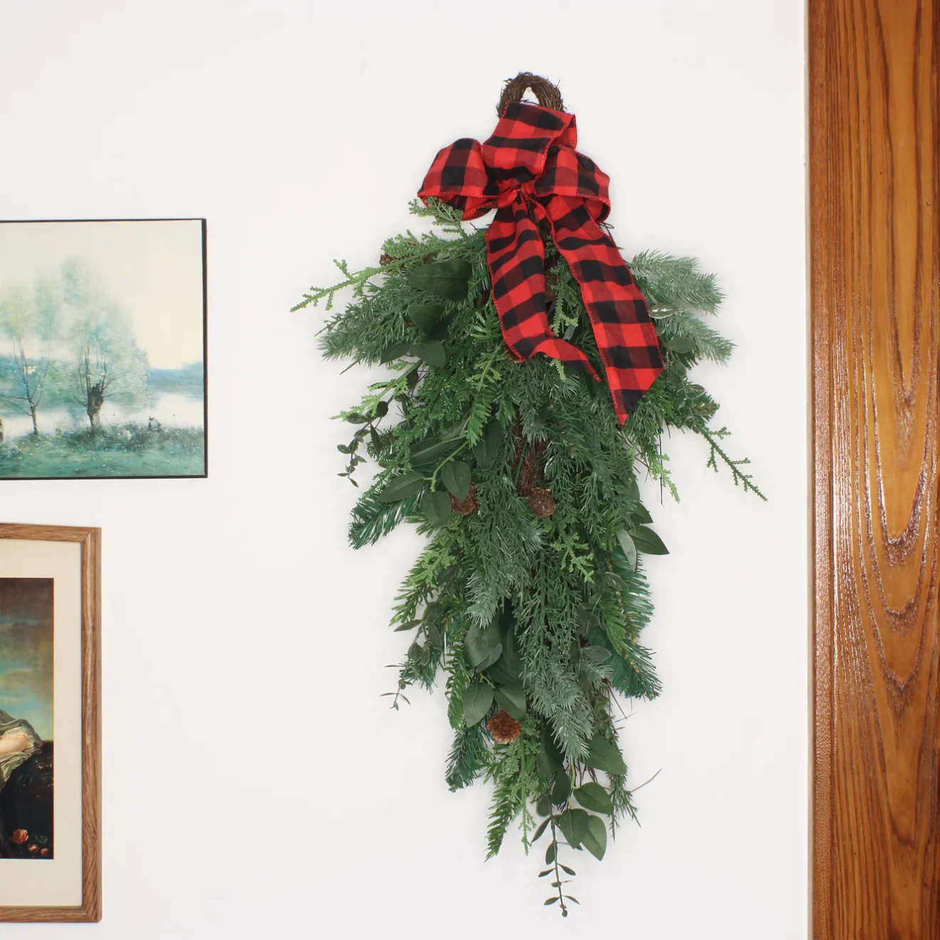 Sale 30 in. Mixed Pine Christmas Teardrop with Bow Teardrops