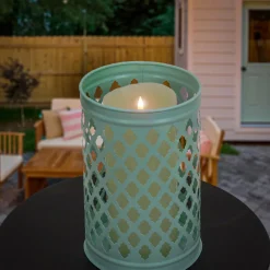 Hot 12 in. Modern Design and Finish Gossamer Green Outdoor Lantern Candleholder Outdoor Lighting