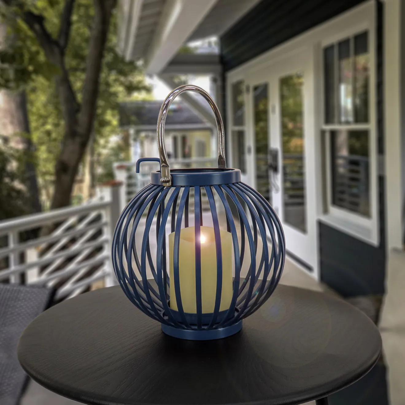 10 in. Modern Design and Finish Dark Blue Outdoor Lantern Candleholder Outdoor Lighting