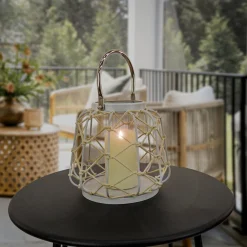 10 in. Modern Design and Finish Glacier Gray Outdoor Lantern Candleholder Outdoor Lighting