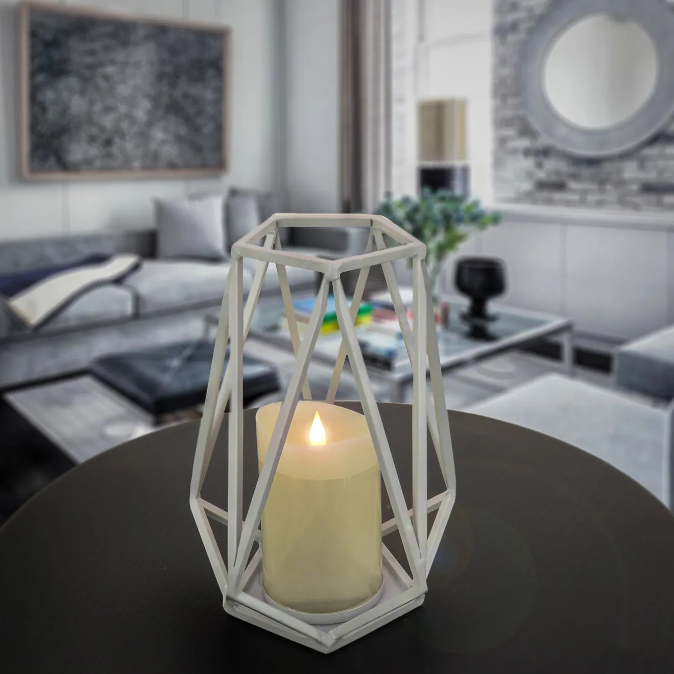 Clearance 10 in. Modern Design and Finish Glacier Gray Outdoor Lantern Candleholder Outdoor Lighting