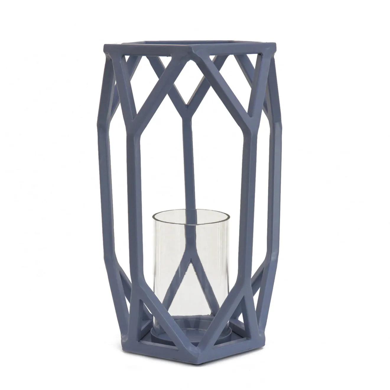 Best 11 in. Modern Design and Finish Dusty Blue Outdoor Lantern Candleholder Outdoor Lighting